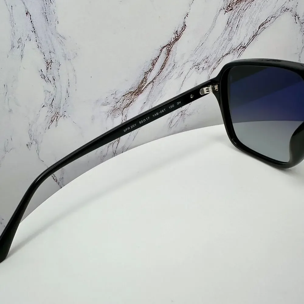 NEW PRADA Sunglasses Black Aviator Pilot 55-17mm Grey Lens Silver Logo - Picture 9 of 16